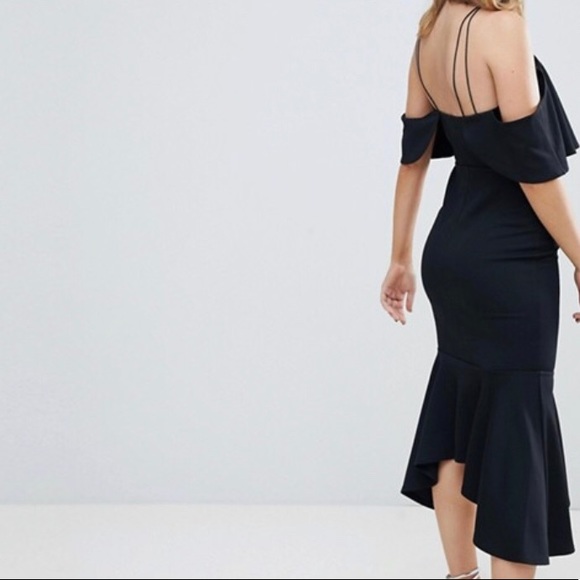 ASOS Petite Ruffle Cold Shoulder Peplum MidiDress - Picture 3 of 4